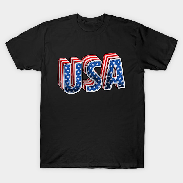 USA Font Letters American Flag T-Shirt by Macphisto Shirts